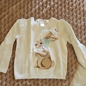 Gymboree White Sweater with Bunny and Blue Bow